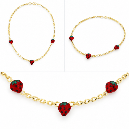Lantisor Aur 14K copii "3 Capsunele"