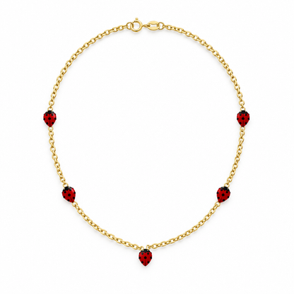 Lantisor Aur 14 K copii "5 Gargarite rosii"