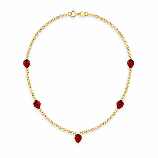 Lantisor Aur 14 K copii "5 Gargarite rosii"