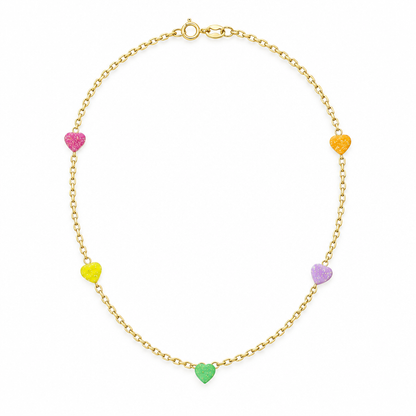 Lantisor Aur 14K copii " 5 Inimioare Colorate"