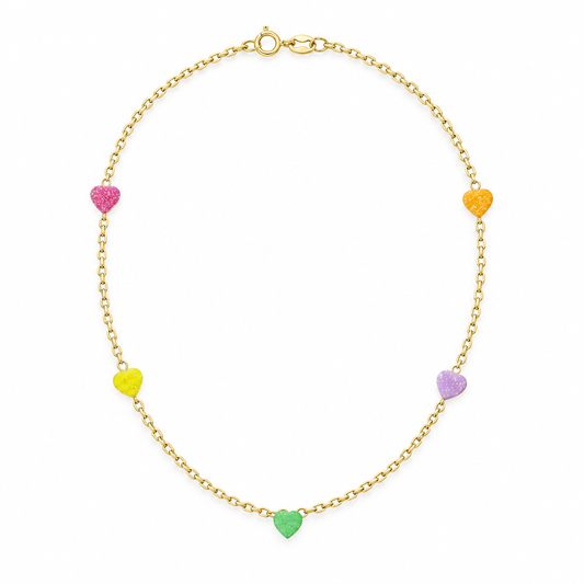 Lantisor Aur 14K copii " 5 Inimioare Colorate"