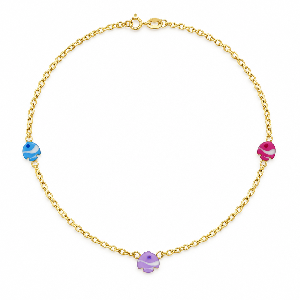 Lantisor Aur 14 K copii " 3 Pestisori colorati"