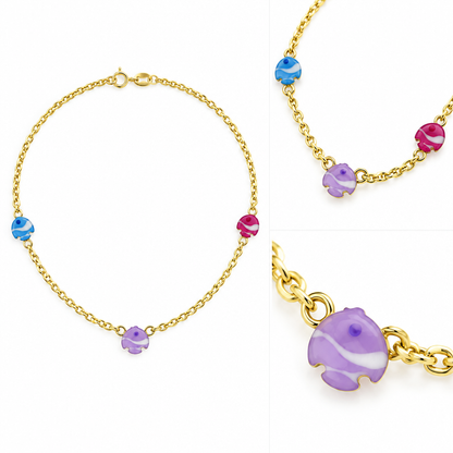 Lantisor Aur 14 K copii " 3 Pestisori colorati"