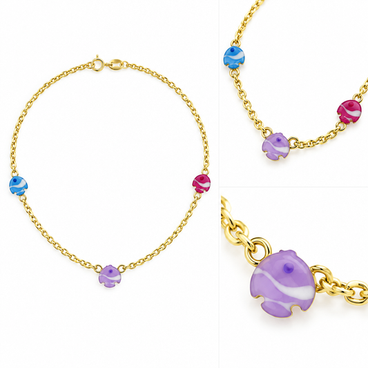 Lantisor Aur 14 K copii " 3 Pestisori colorati"