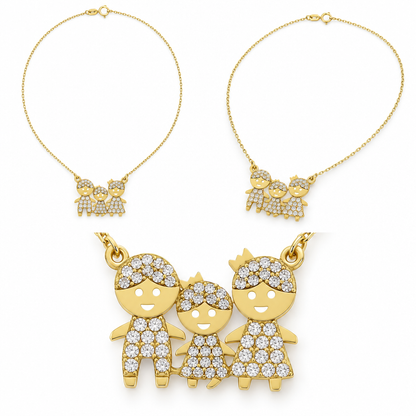 Lantisor Aur 14K Familia"Tata, Mama si Fetita" cu pietre zirconia