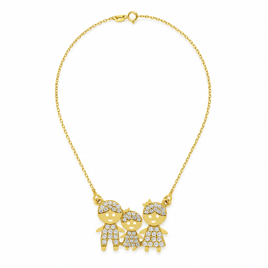 Lantisor Aur 14K Familia"Tata, Mama si Fetita" cu pietre zirconia