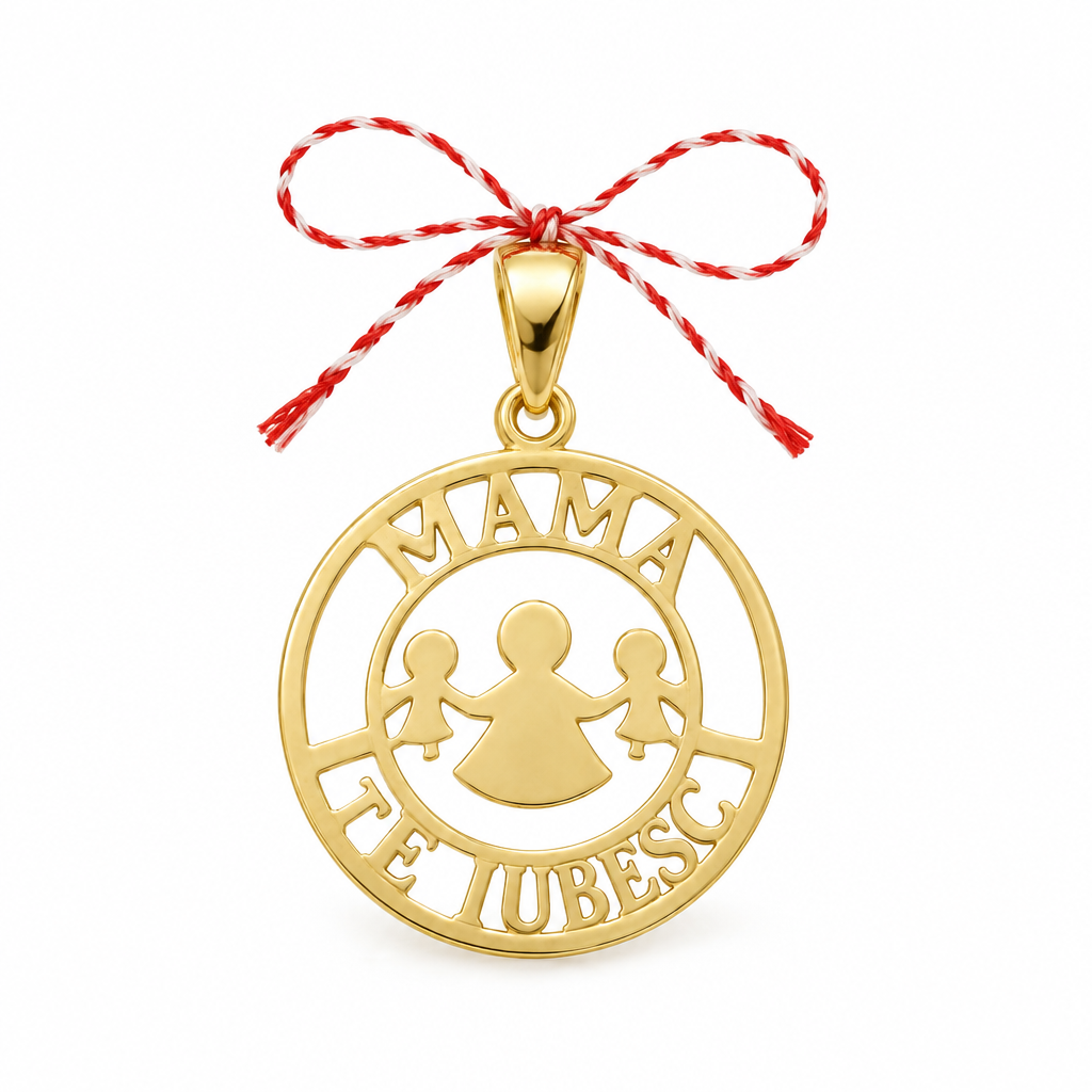 Pandativ Aur 14 K martisor "Mama te iubesc"