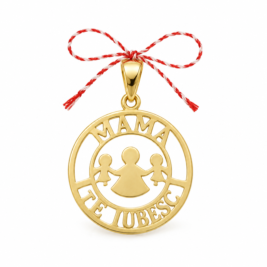 Pandativ Aur 14 K martisor "Mama te iubesc"