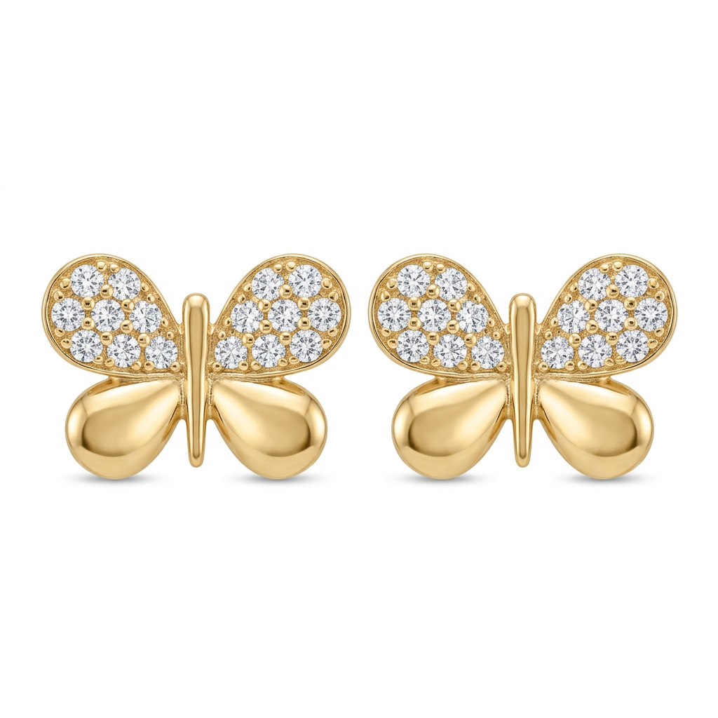 Cercei Aur 14K surub dama Fluture Mare