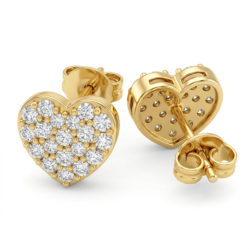 Cercei Aur 14K surub dama Stone Heart Bigi