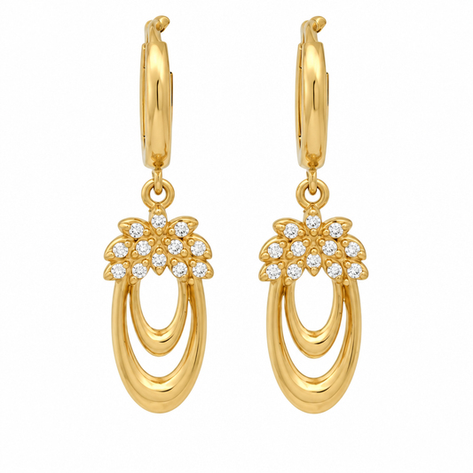 Cercei Aur 14 K dama oval cu zirconii