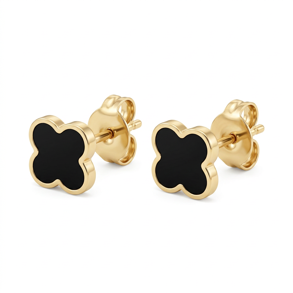 Cercei Aur 14K surub dama Black Trifoi