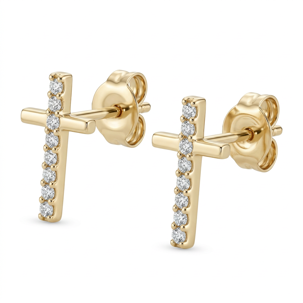Cercei Aur 14K surub dama Cruce Stiv