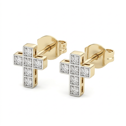 Cercei Aur 14K surub dama Cruce Stony