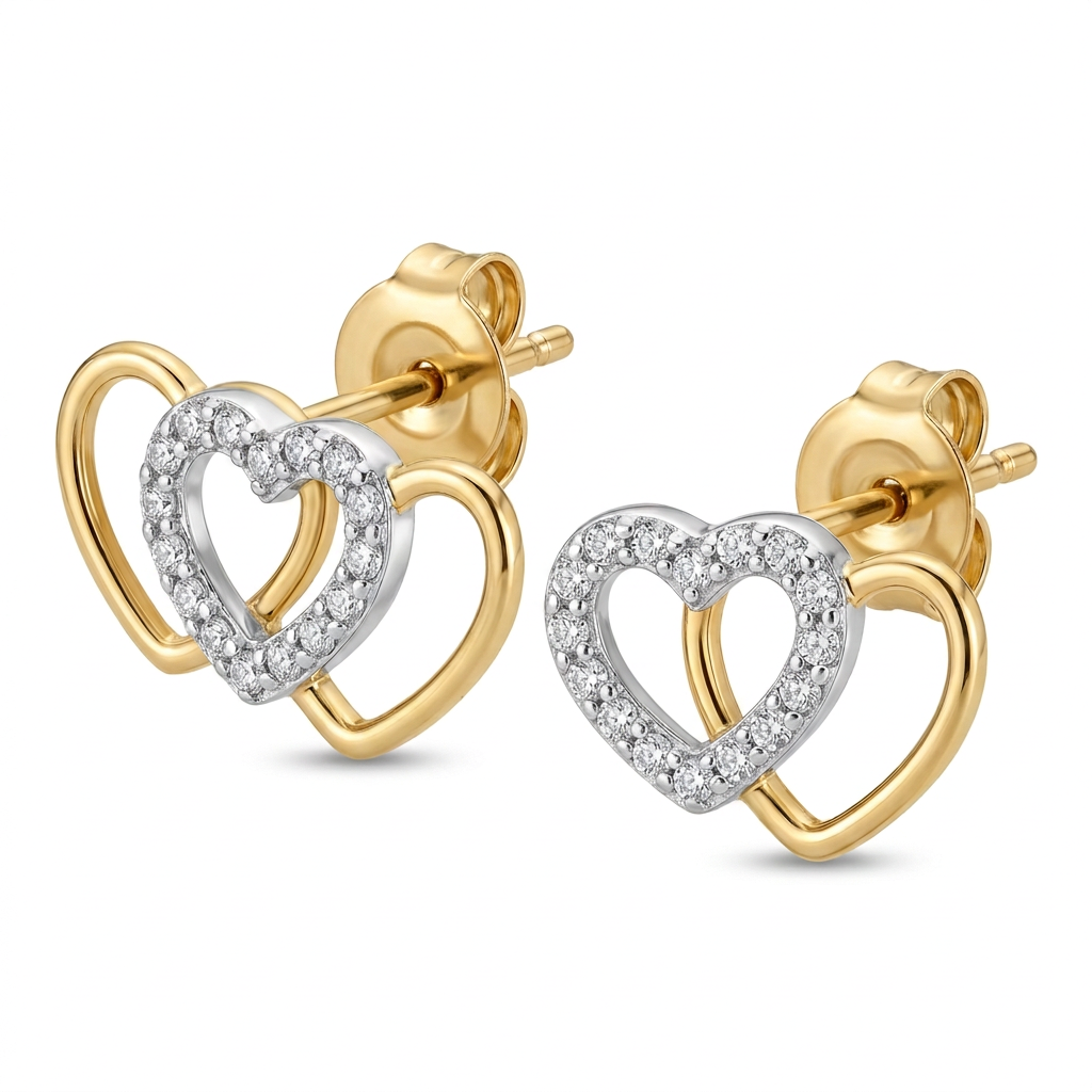 Cercei Aur 14K surub dama Double Hearts