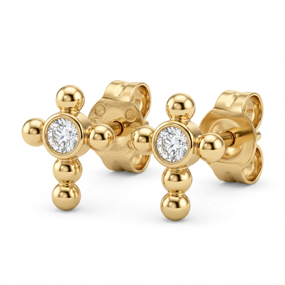 Cercei Aur 14K surub dama Cruce Light