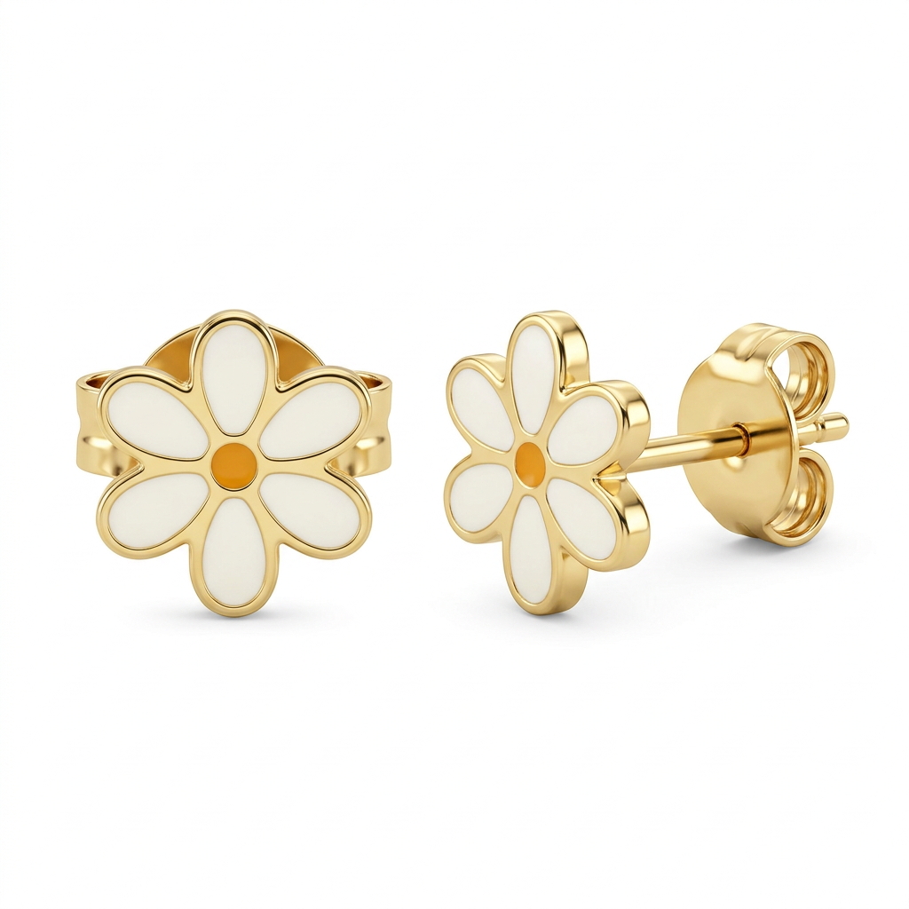 Cercei Aur 14K surub copii Floare Alba