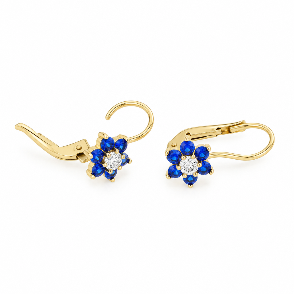 Cercei Aur 14 K bebelusi "Floral Albastru cu Alb"