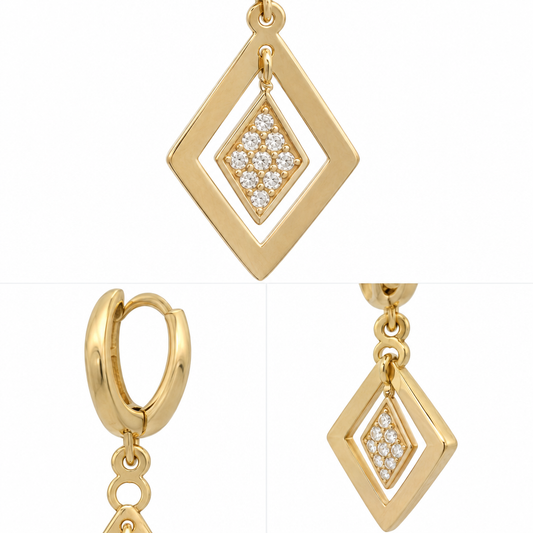 Cercei Aur 14 K Damă Romb Geometric