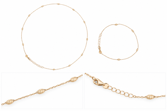 Set Aur 14 K lant si bratara elemente ovale