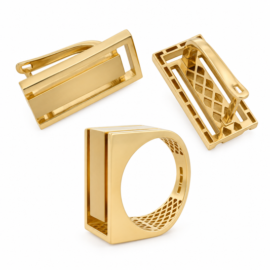 Set Aur 14 K Cercei și Inel Geometric