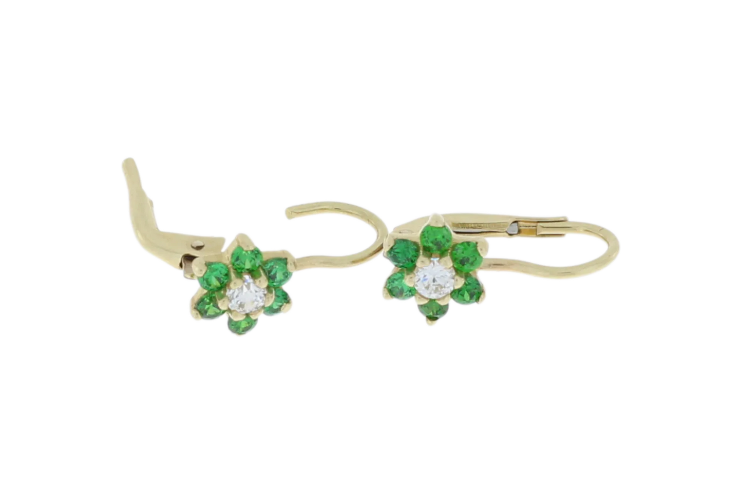 Cercei bebelusi cu detaliu floral "Verde cu Alb" - Antonia Gold