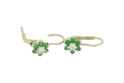 Cercei bebelusi cu detaliu floral "Verde cu Alb" - Antonia Gold