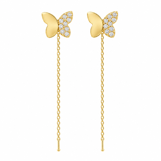 Cercei Aur 14K lantisor "Fluture cu pietre zirconia"