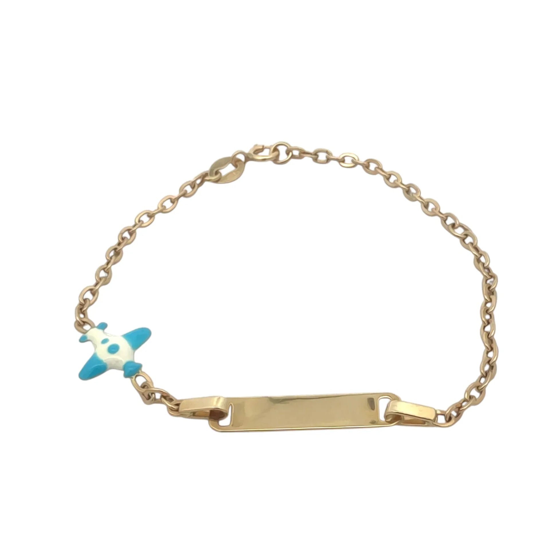 Bratara copii "Avion alb-albastru deschis" cu placuta - Antonia Gold