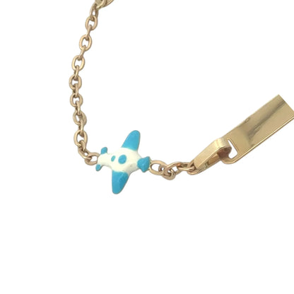 Bratara copii "Avion alb-albastru deschis" cu placuta - Antonia Gold